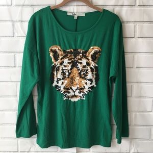 Yom Yom green long sleeve top with sequin design